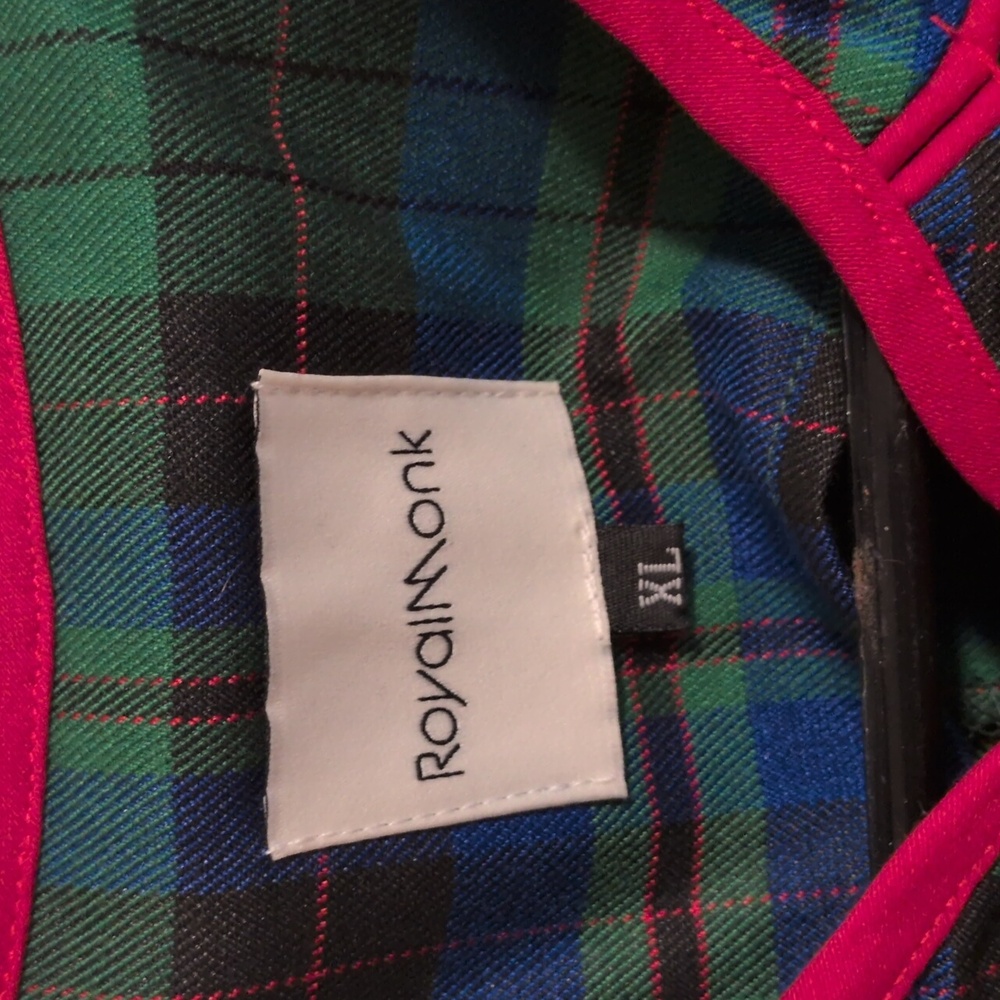 Unique Vintage Plaid Dress W Red Tr Sz XL P2P": 21in Waist:18in S2hem:42.5in - Picture 3 of 5